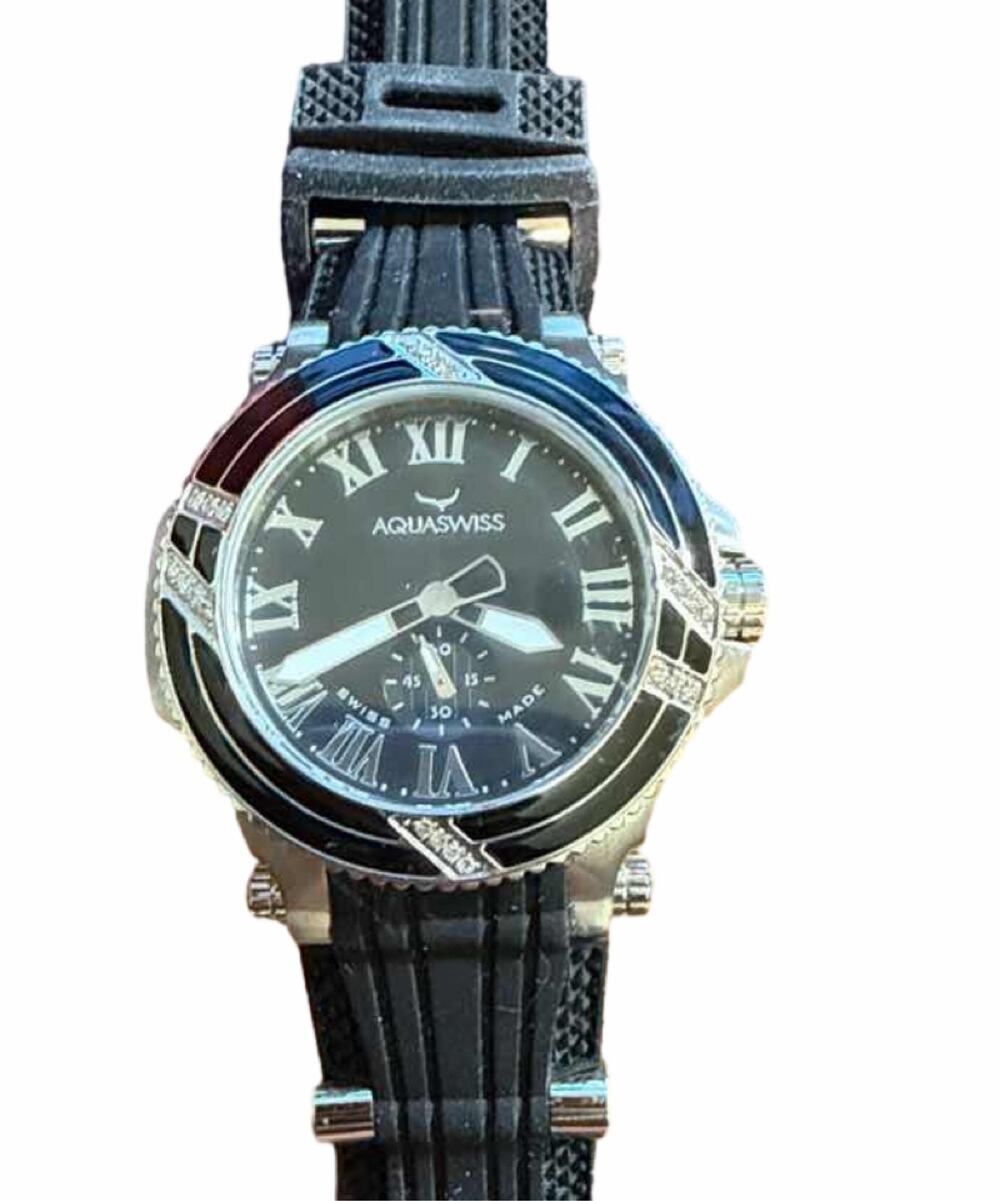 Aquaswiss Avalon Diamond Bezel Swiss Quartz Watch Black Silicone Strap